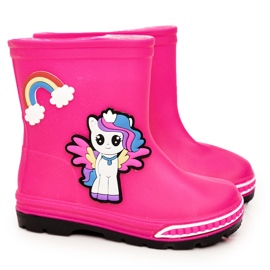 Galoches pour enfants avec un poney fuchsia rose