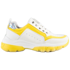 SHELOVET Baskets en cuir écologique blanc argent jaune