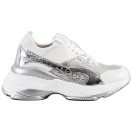 Bestelle Baskets à la mode sur la plate-forme blanc argent gris