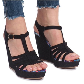 Sandales compensées noires LQ-34 le noir