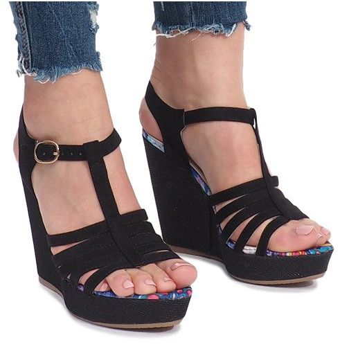 Sandales compensées noires LQ-34 le noir