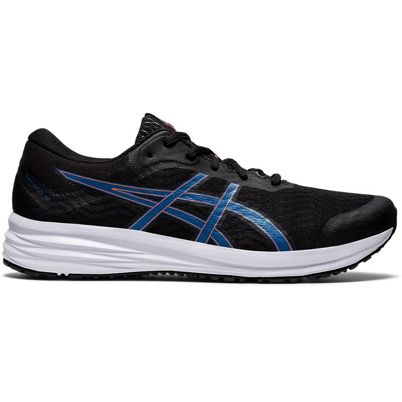 Chaussures de course pour hommes Asics Patriot 12 noir et bleu 1011A823 004 le noir