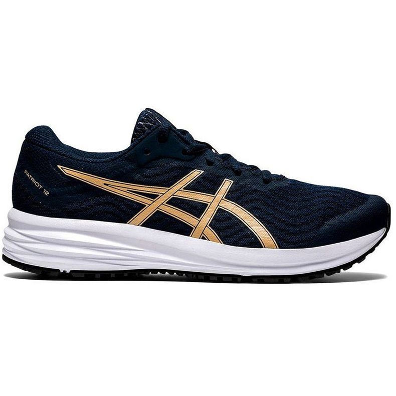 Chaussures de course Asics Patriot 12 pour femmes bleu marine 1012A705 403 d'or Chaussures de course Asics Patriot 12 pour femmes bleu marine 1012A705 403 d'or