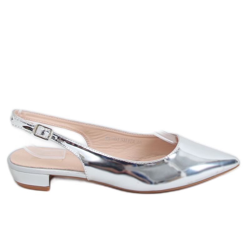 Silver MM-801 Ballerines argentées à talons ouverts