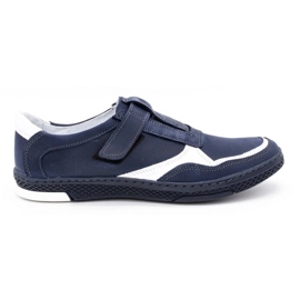 Polbut Chaussures décontractées en cuir pour hommes 2102 bleu marine avec blanc