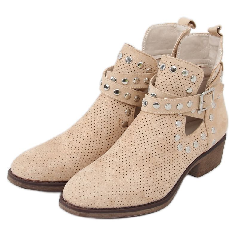 Boots coupées à clous beige NS196P Beige