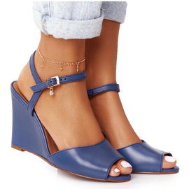 Sandales Compensées En Cuir Laura Messi 2253 Bleu