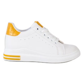 Ideal Shoes Baskets compensées de printemps blanc jaune