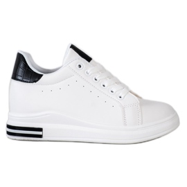 Ideal Shoes Baskets compensées de printemps blanche le noir