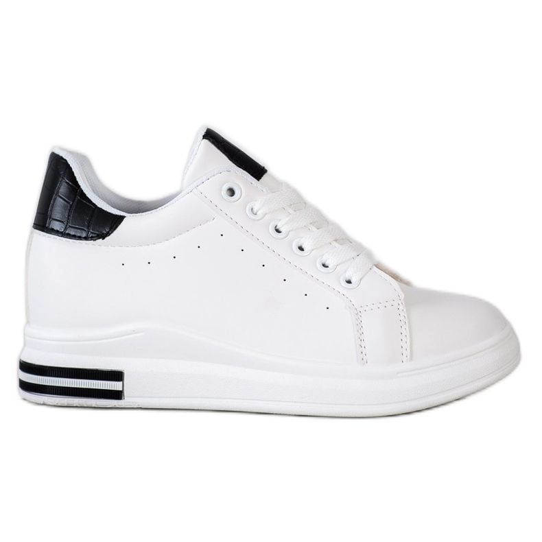 Ideal Shoes Baskets compensées de printemps blanche le noir