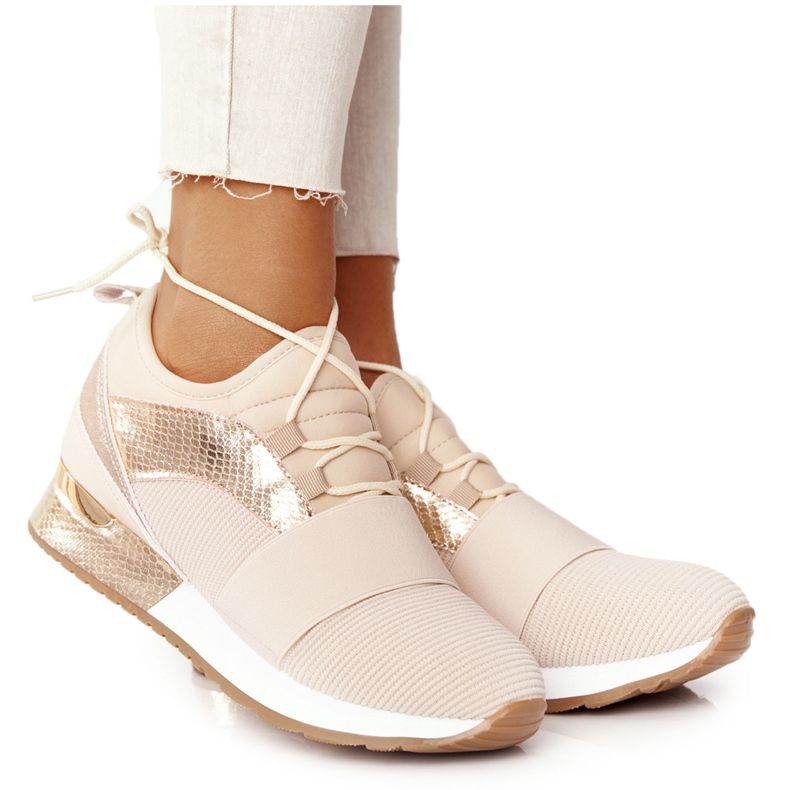 FB2 Chaussures Sport Femme Baskets Beige et Doré Netta d'or FB2 Chaussures Sport Femme Baskets Beige et Doré Netta d'or