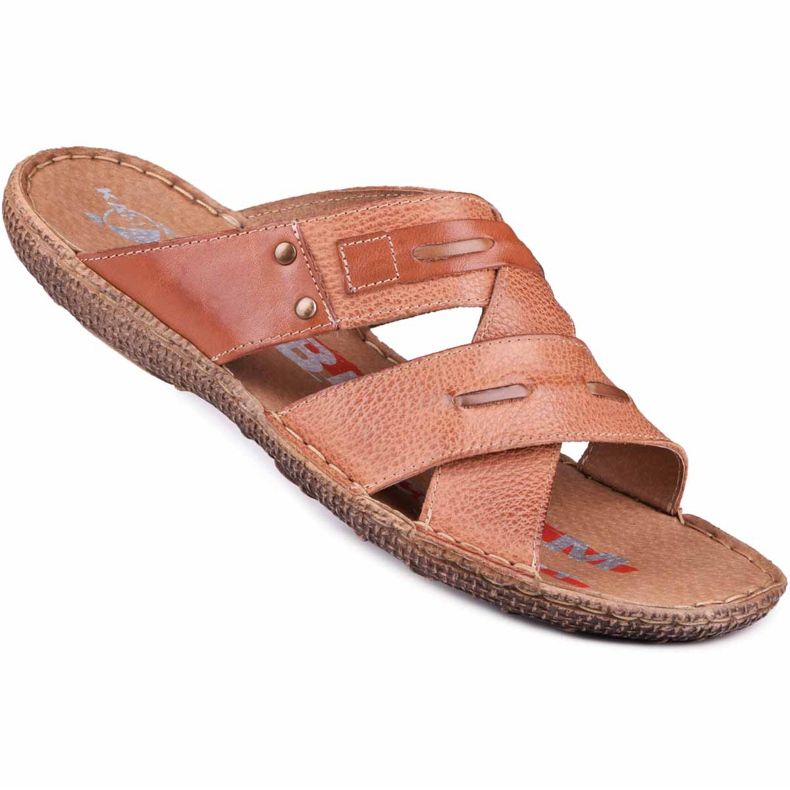 Kampol Chaussons cuir homme 201 / C3 marron brun