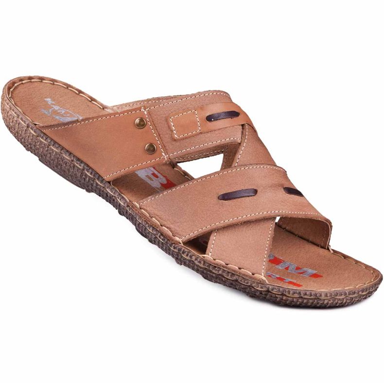 Kampol Chaussons cuir homme 201 / BR marron brun Kampol Chaussons cuir homme 201 / BR marron brun