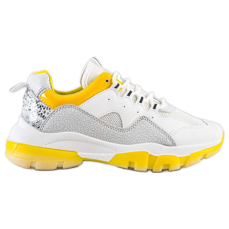 Ideal Shoes Baskets sur une plate-forme jaune blanche
