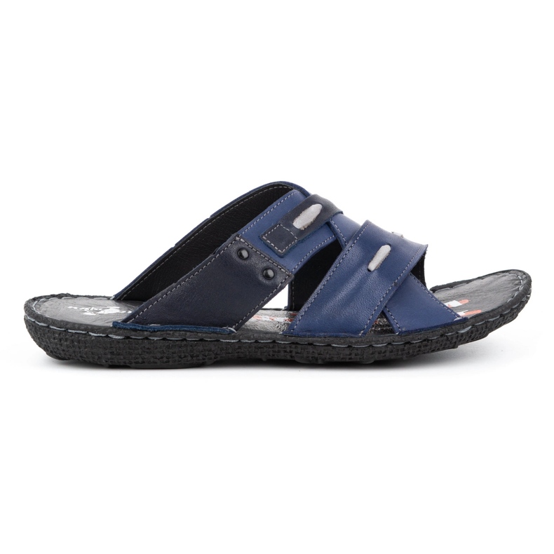 Kampol Chaussons cuir homme 201/54 bleu marine