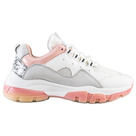 Ideal Shoes Baskets sur la plate-forme rose blanc