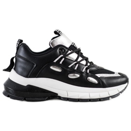 SHELOVET Baskets élégantes en cuir écologique noir argent