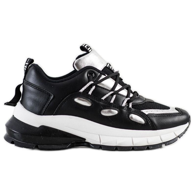 SHELOVET Baskets élégantes en cuir écologique le noir argent