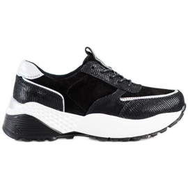 Baskets en cuir noir VINCEZA argent