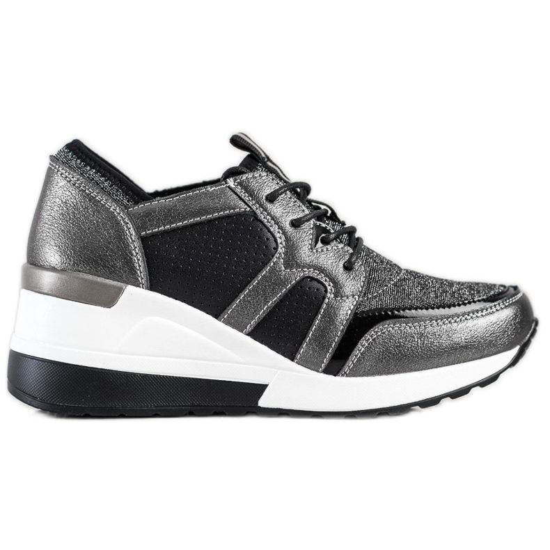 Baskets en cuir brillant VINCEZA le noir argent