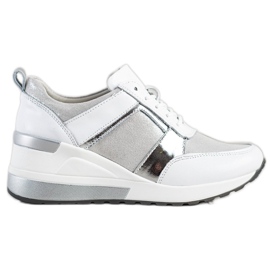 Baskets en cuir à paillettes VINCEZA blanc argent