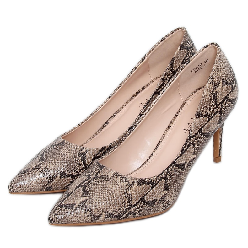 Escarpins femme peau de serpent beige CD61P Kaki