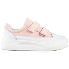 SHELOVET Baskets Velcro confortables blanche rose