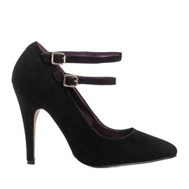 Escarpins en daim noir sur le talon L408