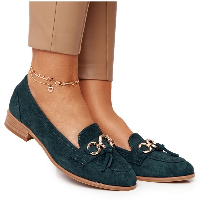 Mocassins Élégants Pour Femmes Vinceza 10585 Daim Vert d'or