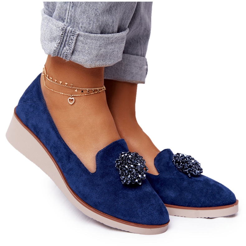 Chaussures Compensées Élégantes Vinceza 10580 Daim Bleu Marine