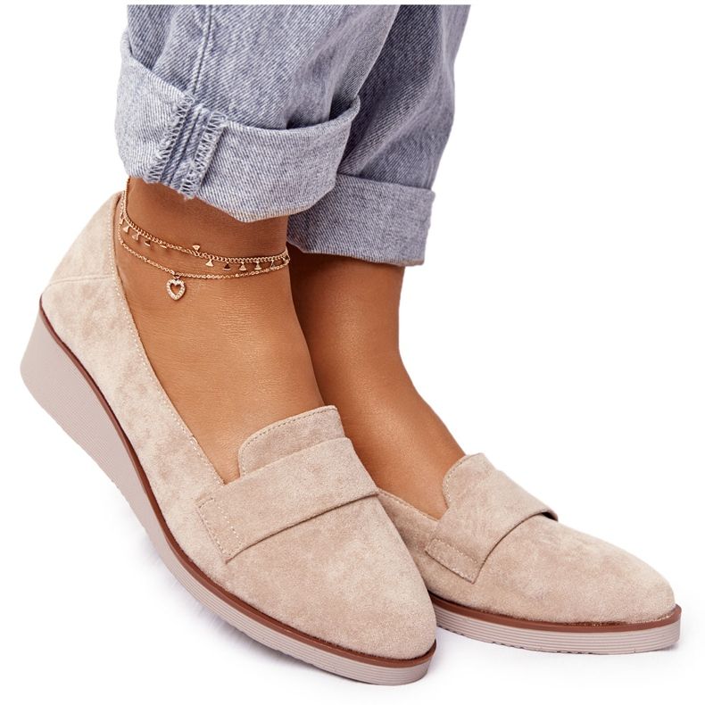 Chaussures Compensées Élégantes Vinceza 10599 Daim Beige
