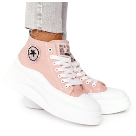 Baskets Montantes Femme Sur La Plateforme Rose Nice Girl blanc