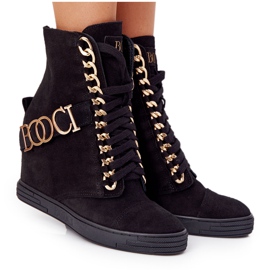 Baskets en daim pour femmes BOOCI 2222 Golden Black Letters le noir Baskets en daim pour femmes BOOCI 2222 Golden Black Letters le noir