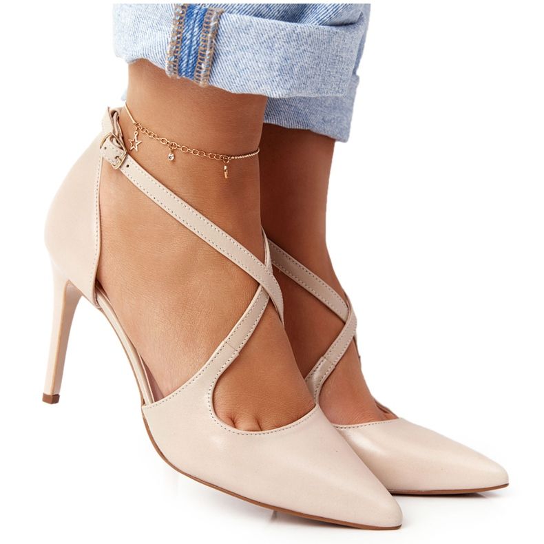 PV3 Elégant Talons Hauts Cuir Visconi 7400 Beige