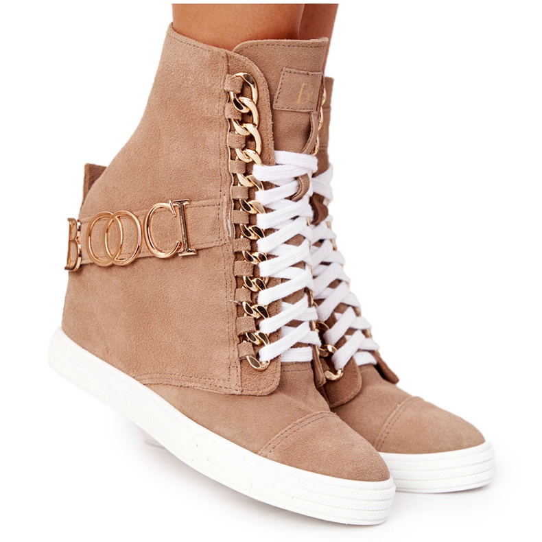 Baskets en daim femme BOOCI Golden Letters Bright Camel brun