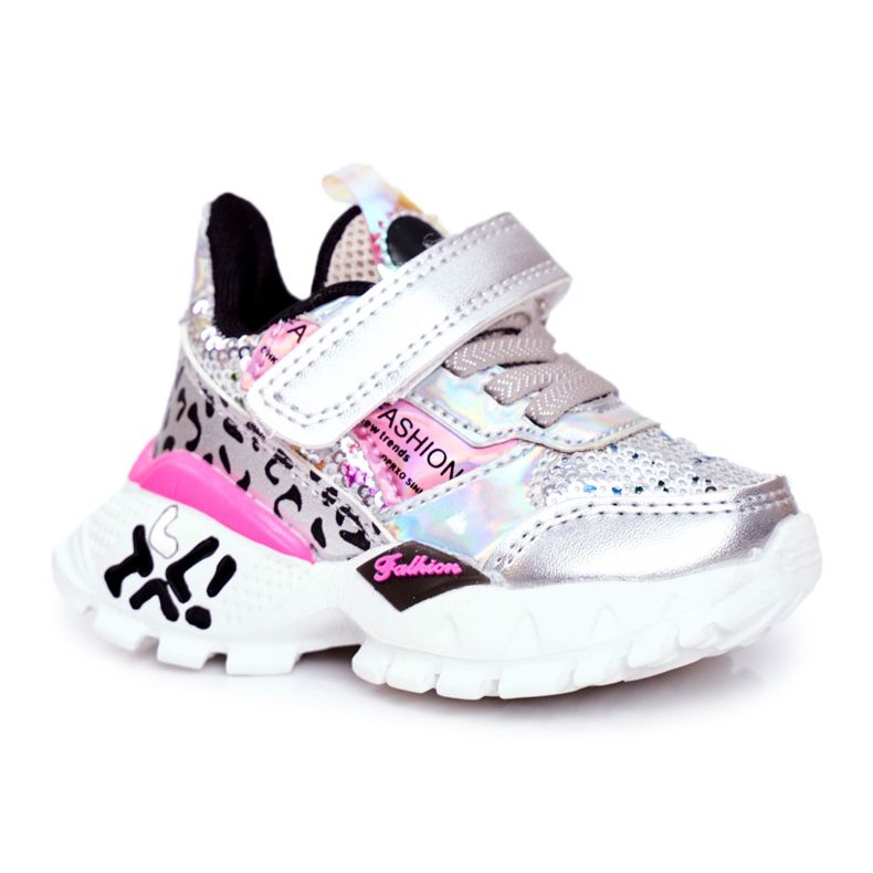 FRROCK Chaussures de sport pour enfants avec velcro argent Be Happy gris FRROCK Chaussures de sport pour enfants avec velcro argent Be Happy gris