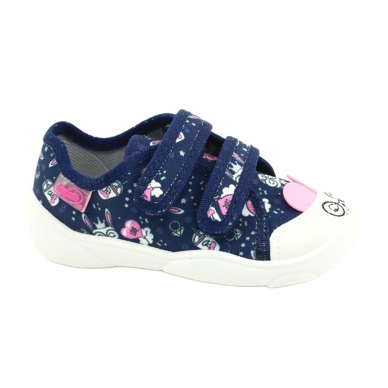 Chaussures enfant Befado 907P127 blanche bleu marin rose argent