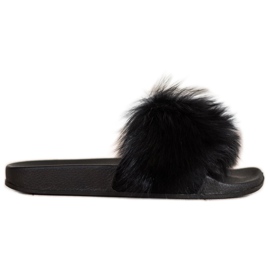 Bona Tongs à la mode avec fourrure le noir
