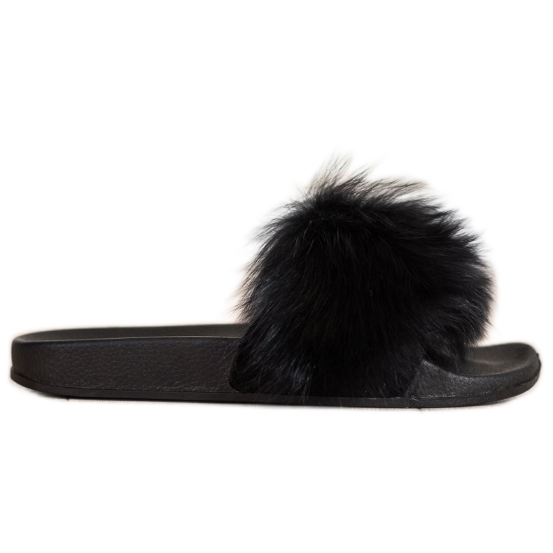 Bona Tongs à la mode avec fourrure le noir