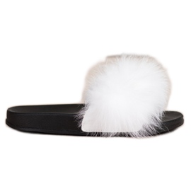 Bona Tongs à la mode avec fourrure blanc