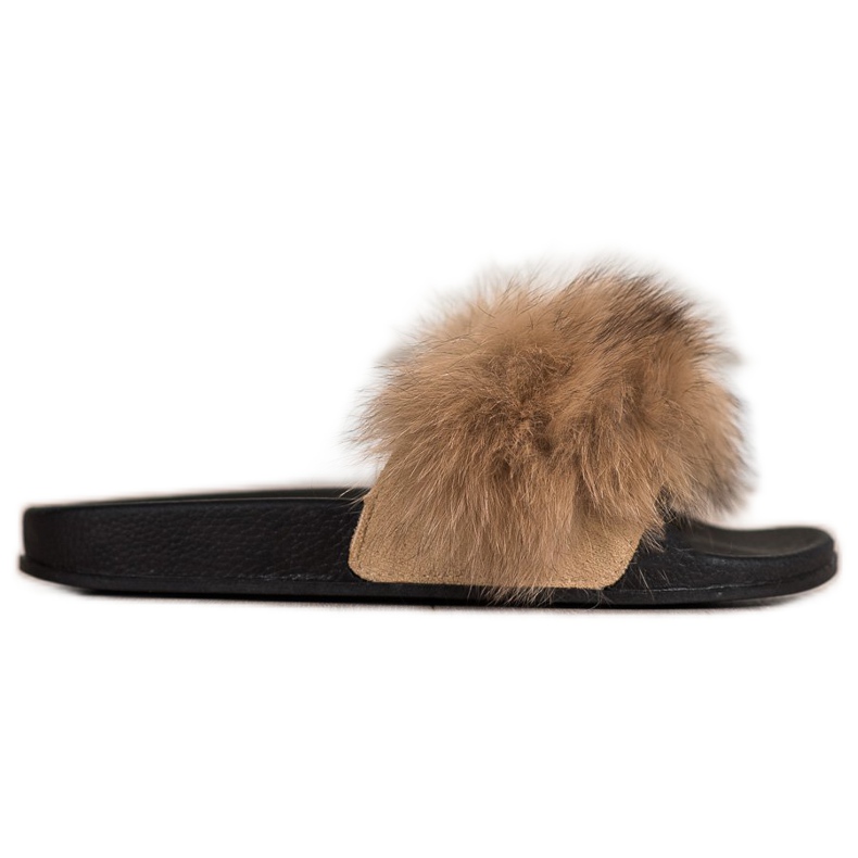 Bona Tongs à la mode avec fourrure brun
