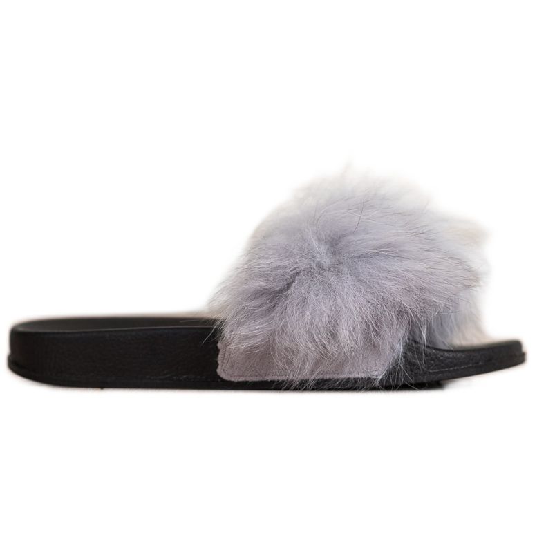 Bona Tongs à la mode avec fourrure gris