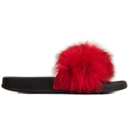 Bona Tongs à la mode avec fourrure rouge