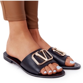 PS1 Pantoufles noires classiques pour femmes Vicky doré