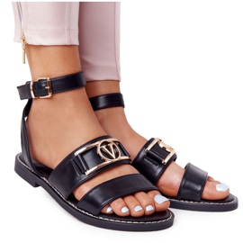 PS1 On Time Sandales plates en cuir noires le noir