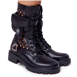 PS1 Bottes Noires Ajourées Avec Rein Rock Star