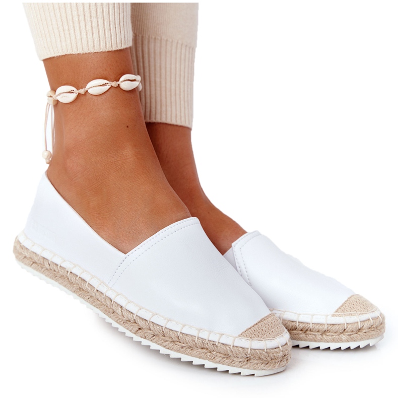 Espadrilles En Cuir Sur Une Semelle Tressée Big Star HH274506 Blanc blanche Espadrilles En Cuir Sur Une Semelle Tressée Big Star HH274506 Blanc blanche