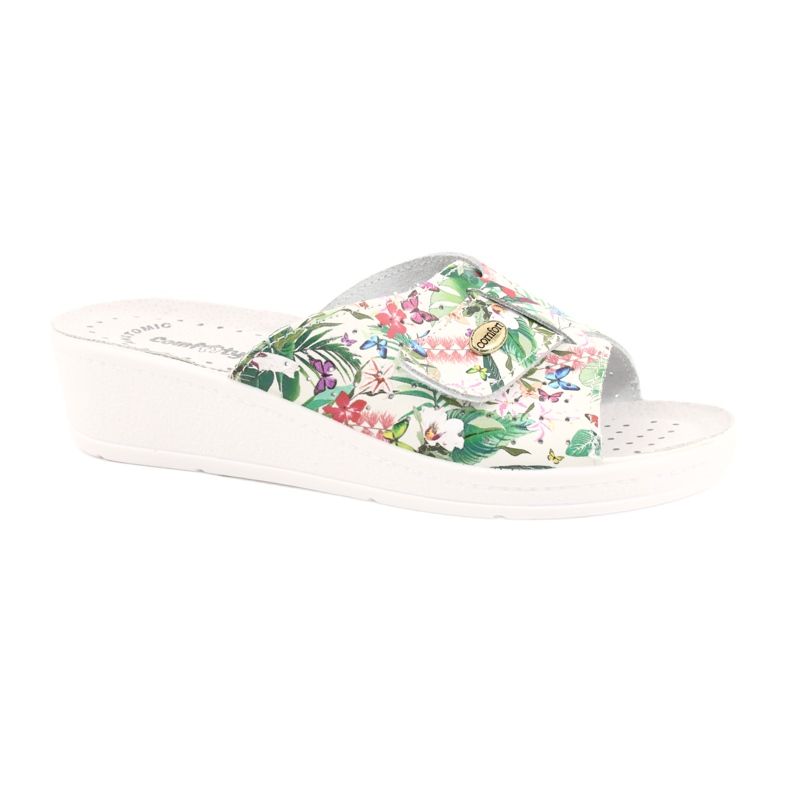 Comfooty Flip en cuir pour femmes -flops avec des fleurs blanche