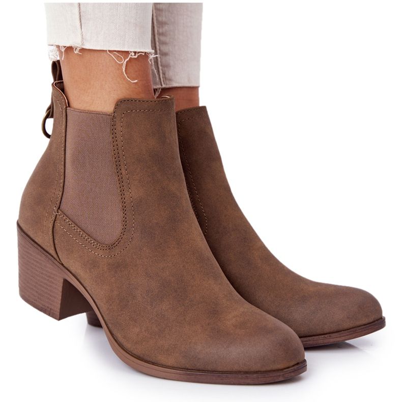 Bottines Chaudes Femme Bottines Chelsea Talon Kaki Trinity brun