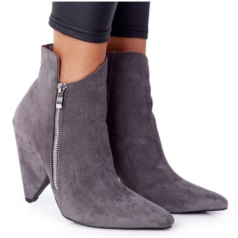 Bottines Asymétriques à Talons Hauts Gris Lu Boo
